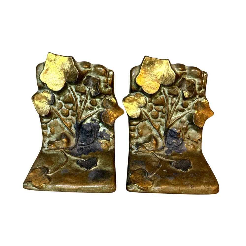 Antique McClelland Barclay Bronze Vining Ivy Bookends Signed Pair Art Deco